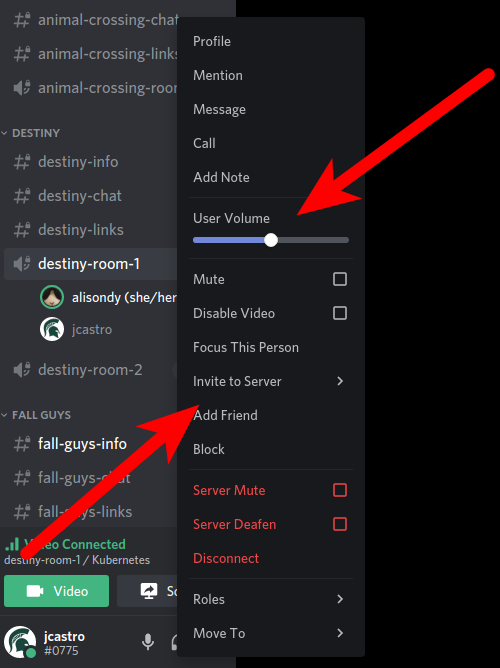 Right-click user volume slider in Discord